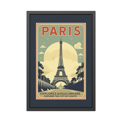 Paris Travel Poster Framed Print — Explorez La Ville Lumière Vintage Wall Art