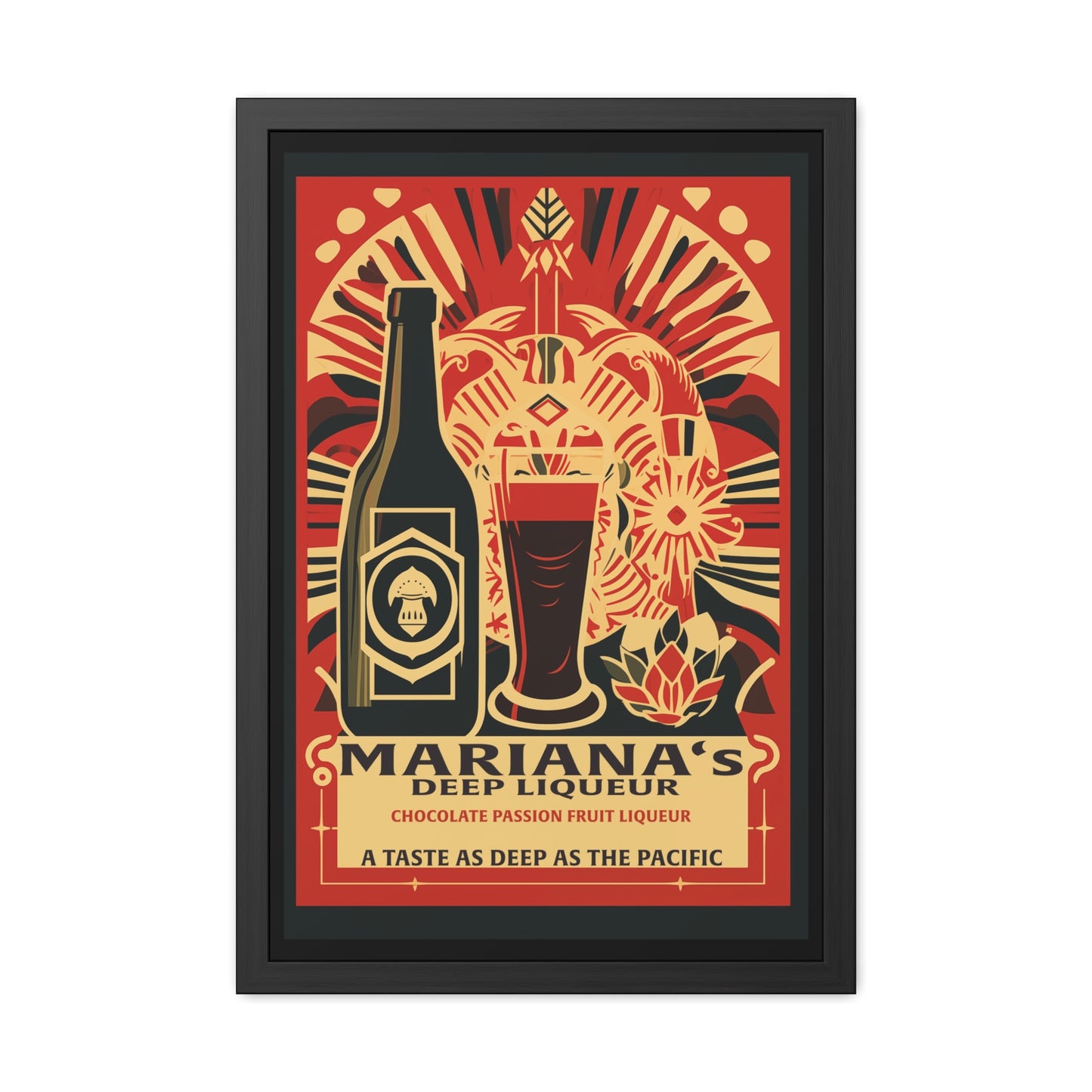 Vintage Art Deco Poster - Mariana's Deep Liqueur - Chocolate Passion Fruit Blend Framed Posters