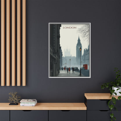 London Street Matte Canvas Print — Framed Vintage Cityscape Wall Art