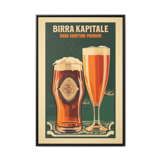 "Birra Kapitale - Albanian Premium Beer Artwork | Matte Canvas with Black Frame"