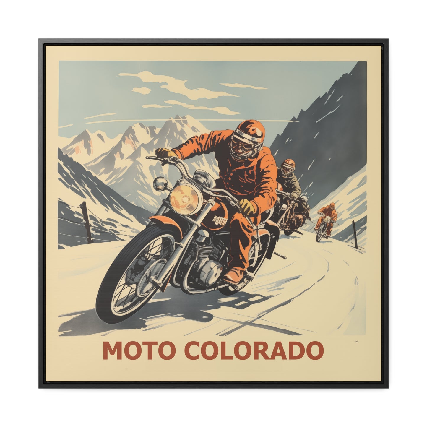 "Experience the thrill of the open road with this vintage Moto Colorado. Perfect for motorcycle enthusiasts and lovers of retro-inspired art! "Gallery Canvas Wraps, Square Frame