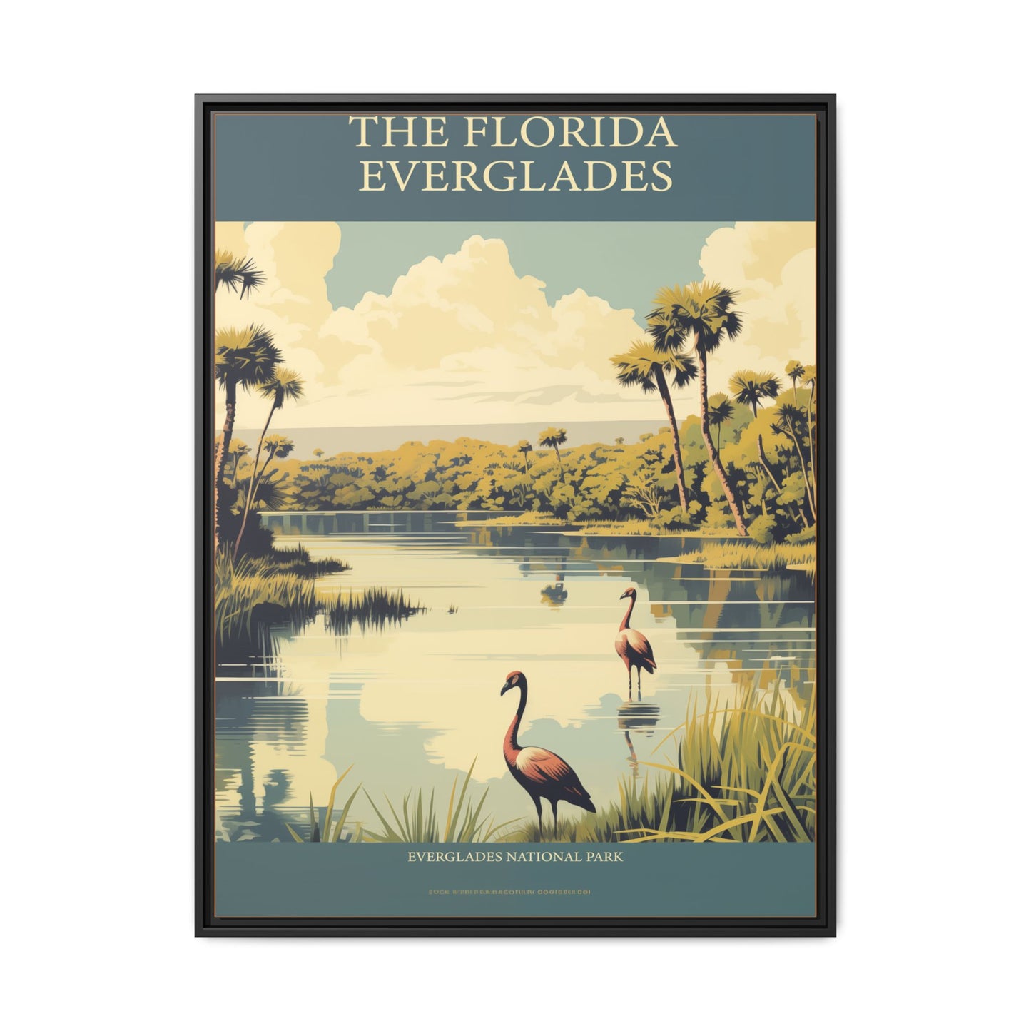 "Vintage Florida Everglades National Park Poster - Matte Canvas Wall Art with Black Frame" Matte Canvas, Black Frame