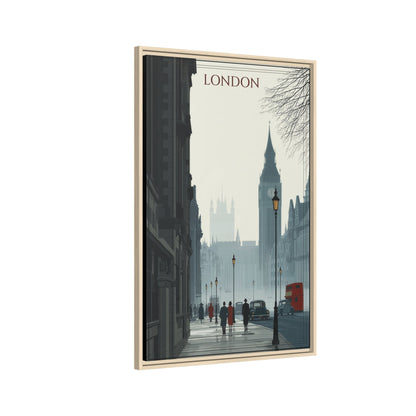 London Street Matte Canvas Print — Framed Vintage Cityscape Wall Art