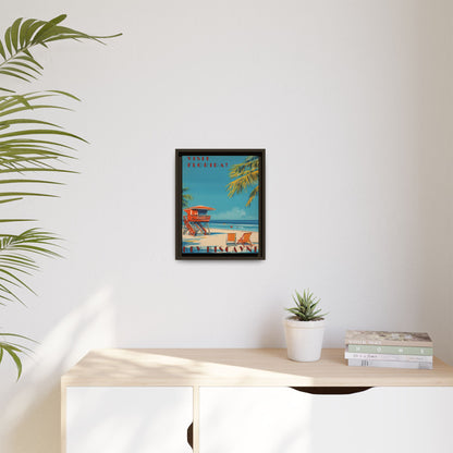 Key Biscayne Vintage Travel Poster Matte Canvas Print — Framed “Visit Florida!” Beach Wall Art