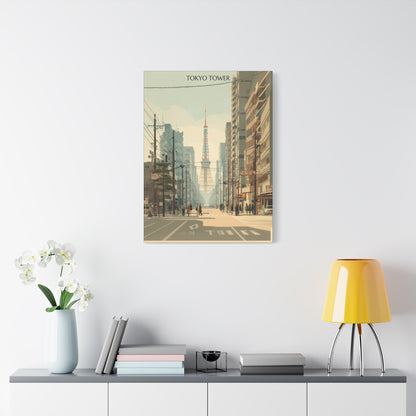 Tokyo Tower Street Scene Matte Canvas Print — Vintage Cityscape Wall Art