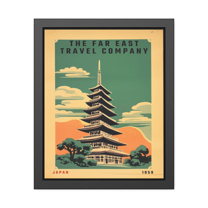 Framed Japan Travel Poster — Vintage Far East Pagoda Wall Art