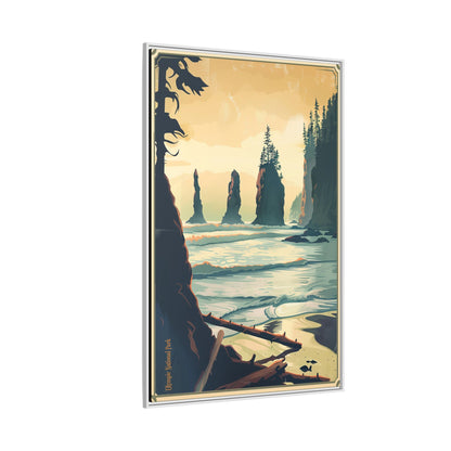 Framed Coastal Cliff Canvas Print — Vintage Seascape Wall Art