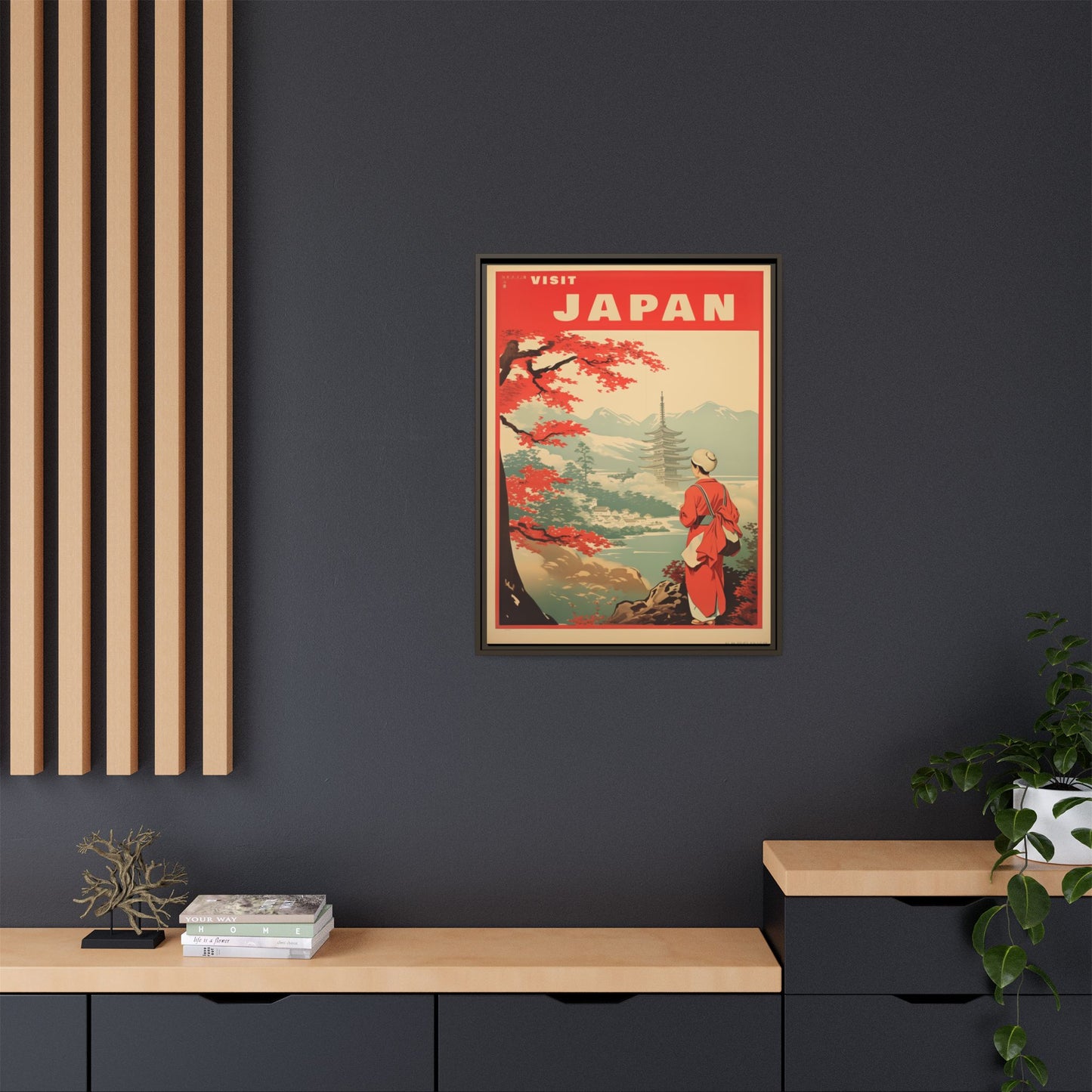 Visit Japan Vintage Travel Poster Matte Canvas Print (Framed)