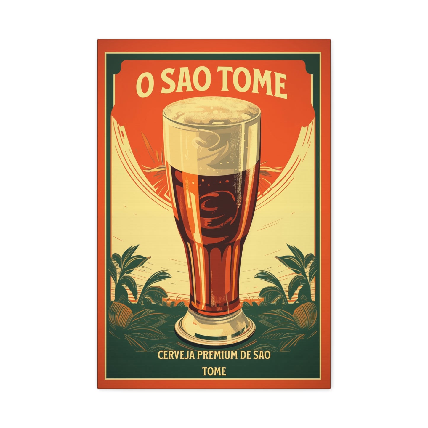 "Vintage São Tomé Beer Poster - Premium Cerveja de São Tomé Frameless Stretched Matte Canvas"