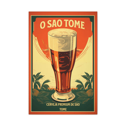 "Vintage São Tomé Beer Poster - Premium Cerveja de São Tomé Frameless Stretched Matte Canvas"