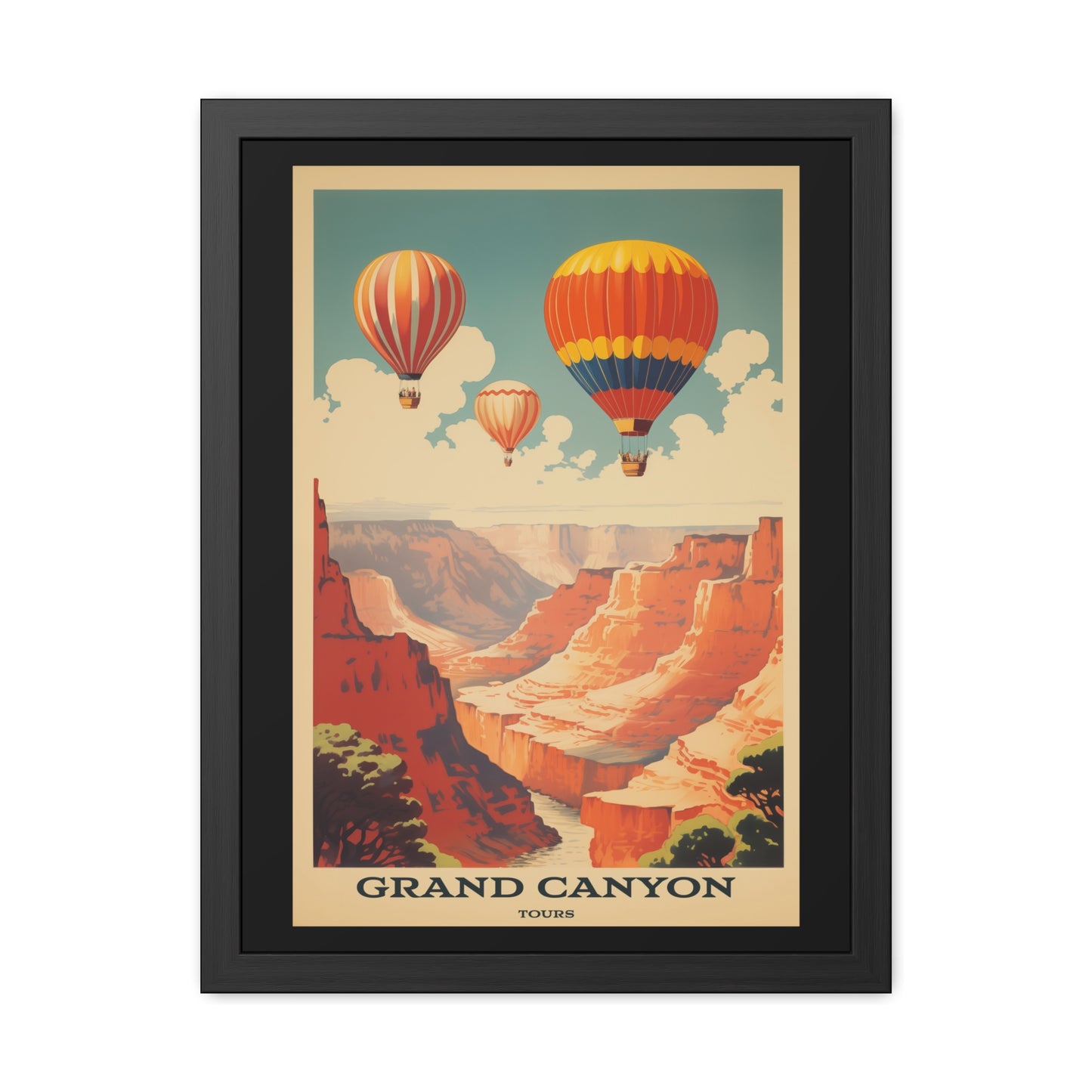 Vintage Grand Canyon Poster - Hot Air Balloon Tour Retro Travel Art Framed Posters