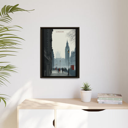 London Street Matte Canvas Print — Framed Vintage Cityscape Wall Art