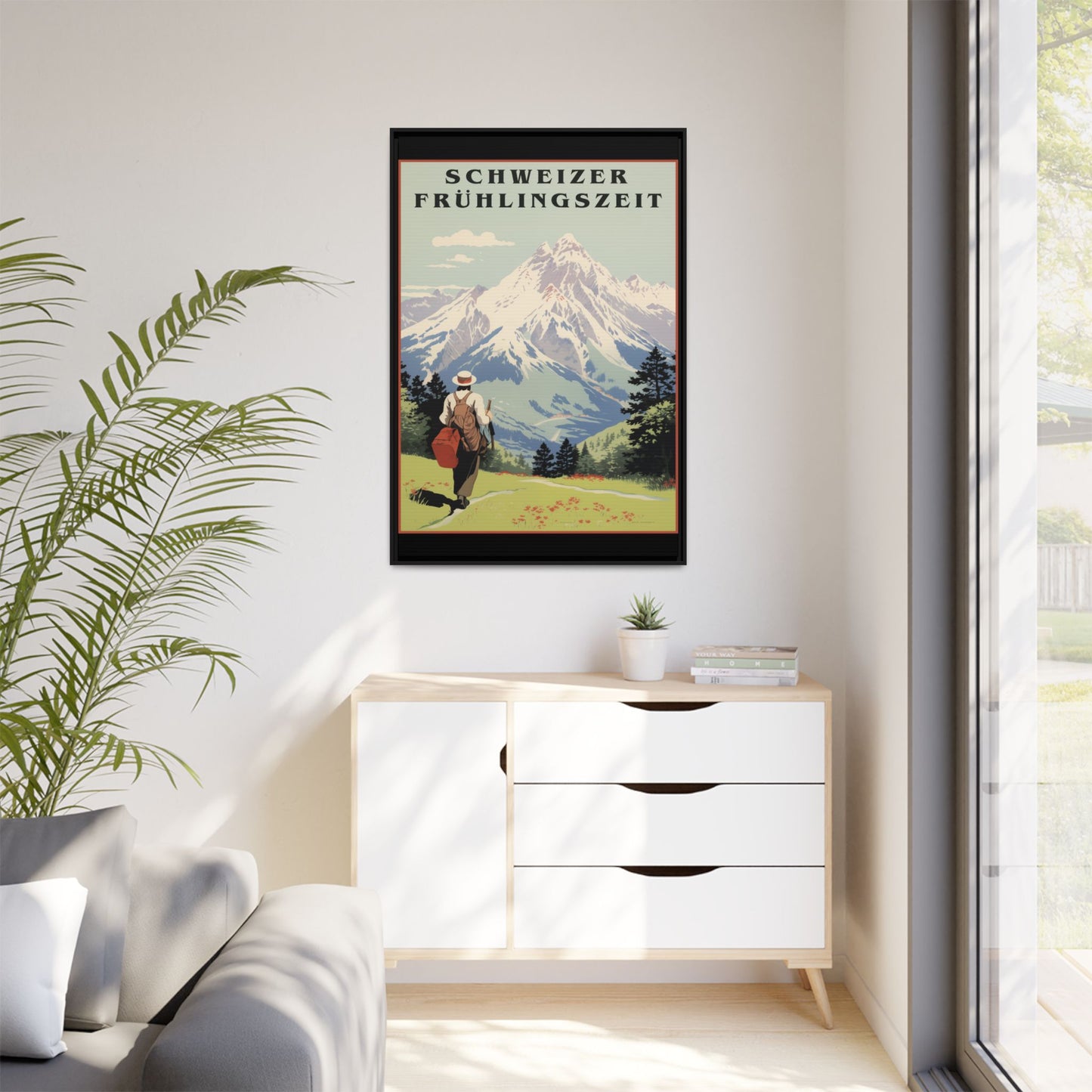 "Swiss Springtime Vintage Poster | Matte Canvas with Black Frame"