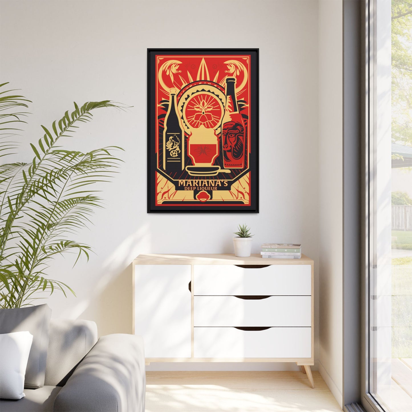 "Vintage Mariana's Deep Liqueur Poster - Matte Canvas Wall Art with Black Frame" Matte Canvas, Black Frame