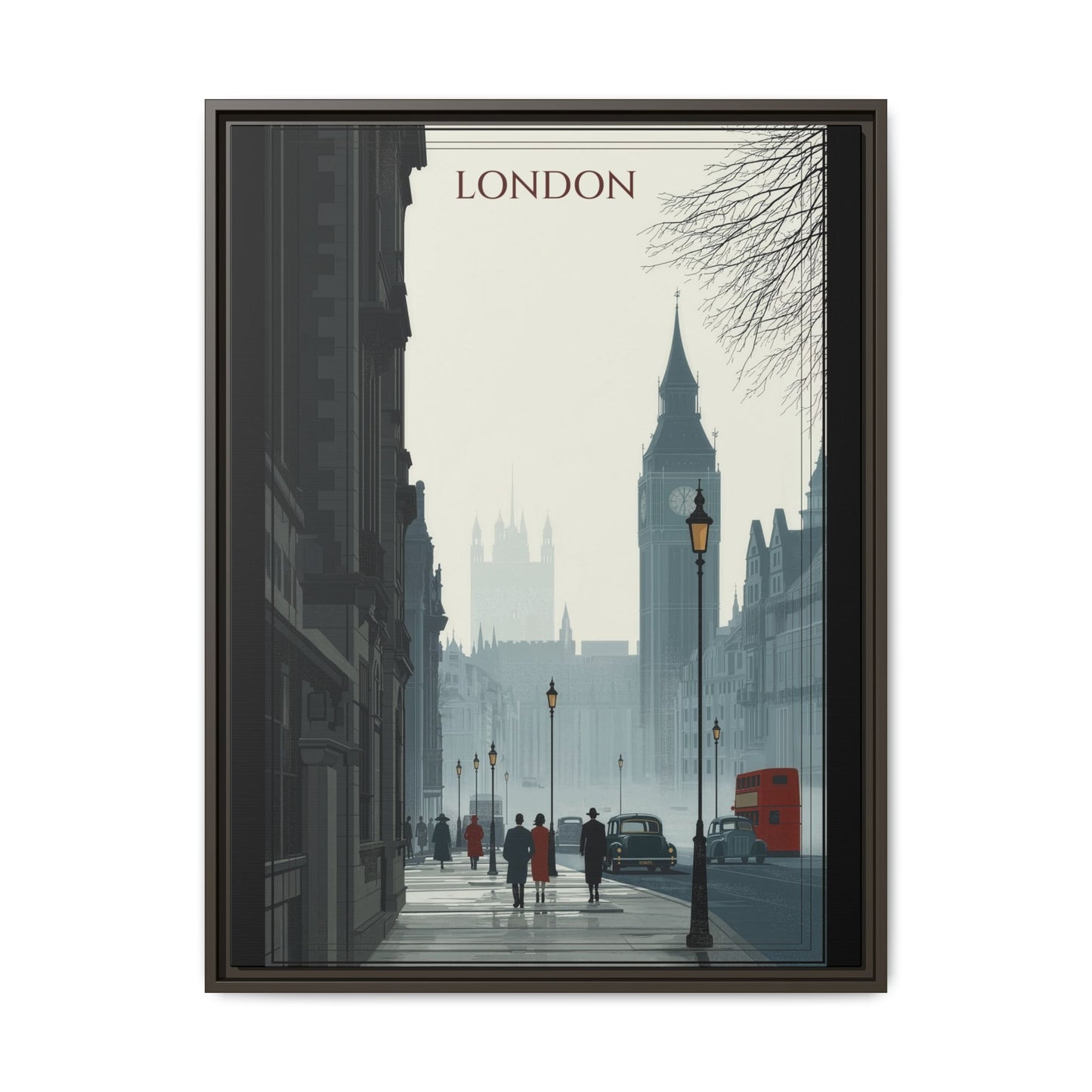London Street Matte Canvas Print — Framed Vintage Cityscape Wall Art