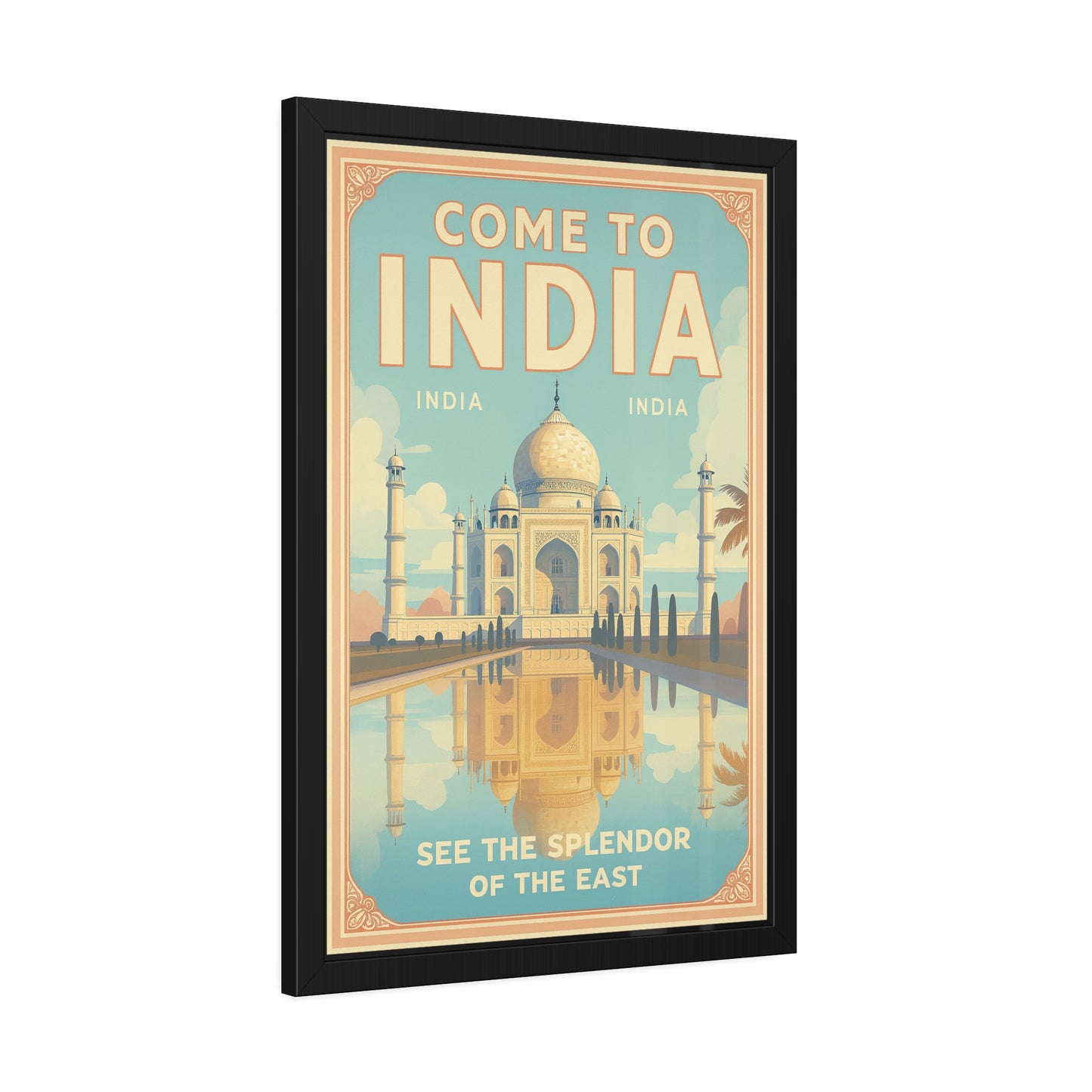 Come to India Framed Poster – Vintage Taj Mahal Travel Art Print