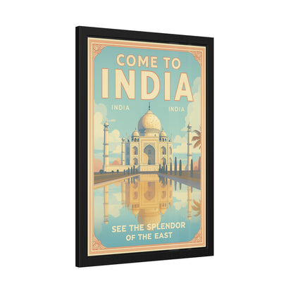 Come to India Framed Poster – Vintage Taj Mahal Travel Art Print