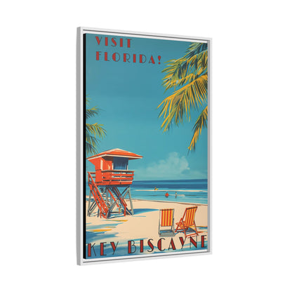 Key Biscayne Vintage Travel Poster Matte Canvas Print — Framed “Visit Florida!” Beach Wall Art