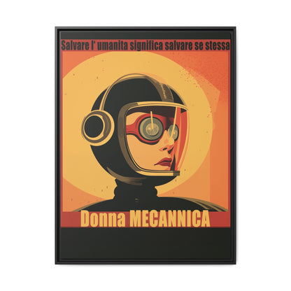 “Vintage Italian Sci-Fi Wall Art Print – Donna Meccanica Retro Futuristic Space ”Matte Canvas, Black Frame