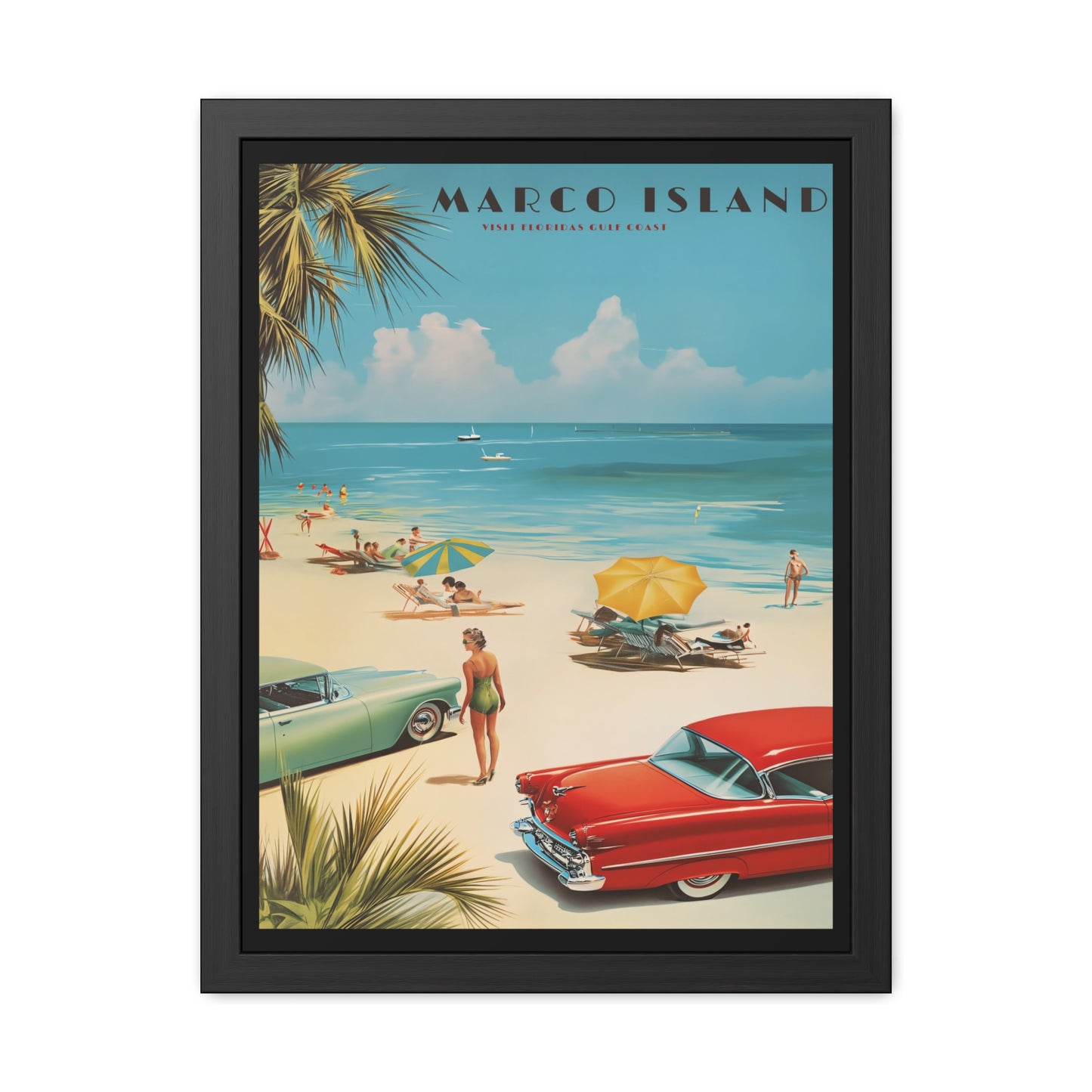 "Marco Island Retro Beach Scene – Vintage Wall Art of Florida’s Gulf Coast", Framed Posters