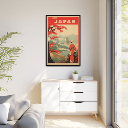 Visit Japan Vintage Travel Poster Matte Canvas Print (Framed)