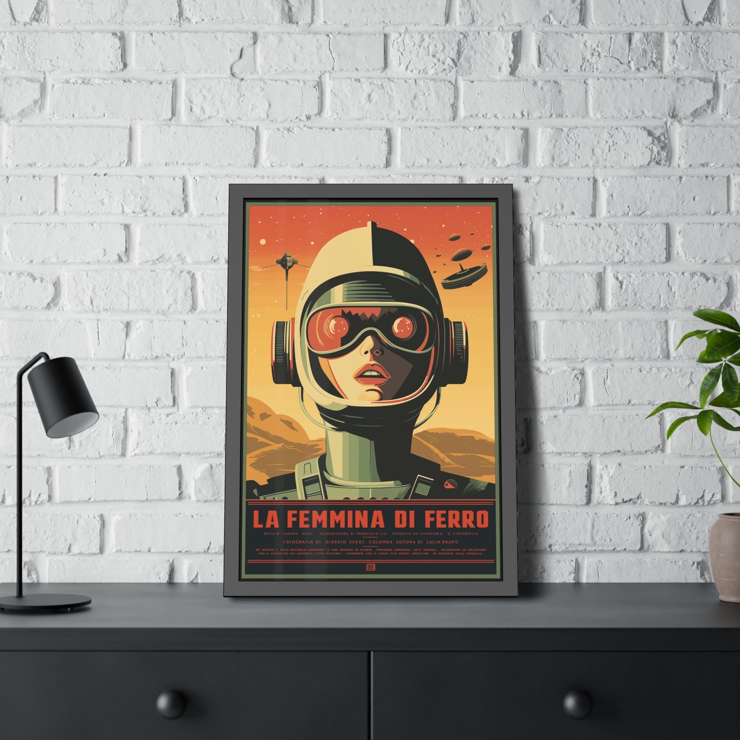 Retro Sci‑Fi Poster — "La Femmina di Ferro" Framed Art Print