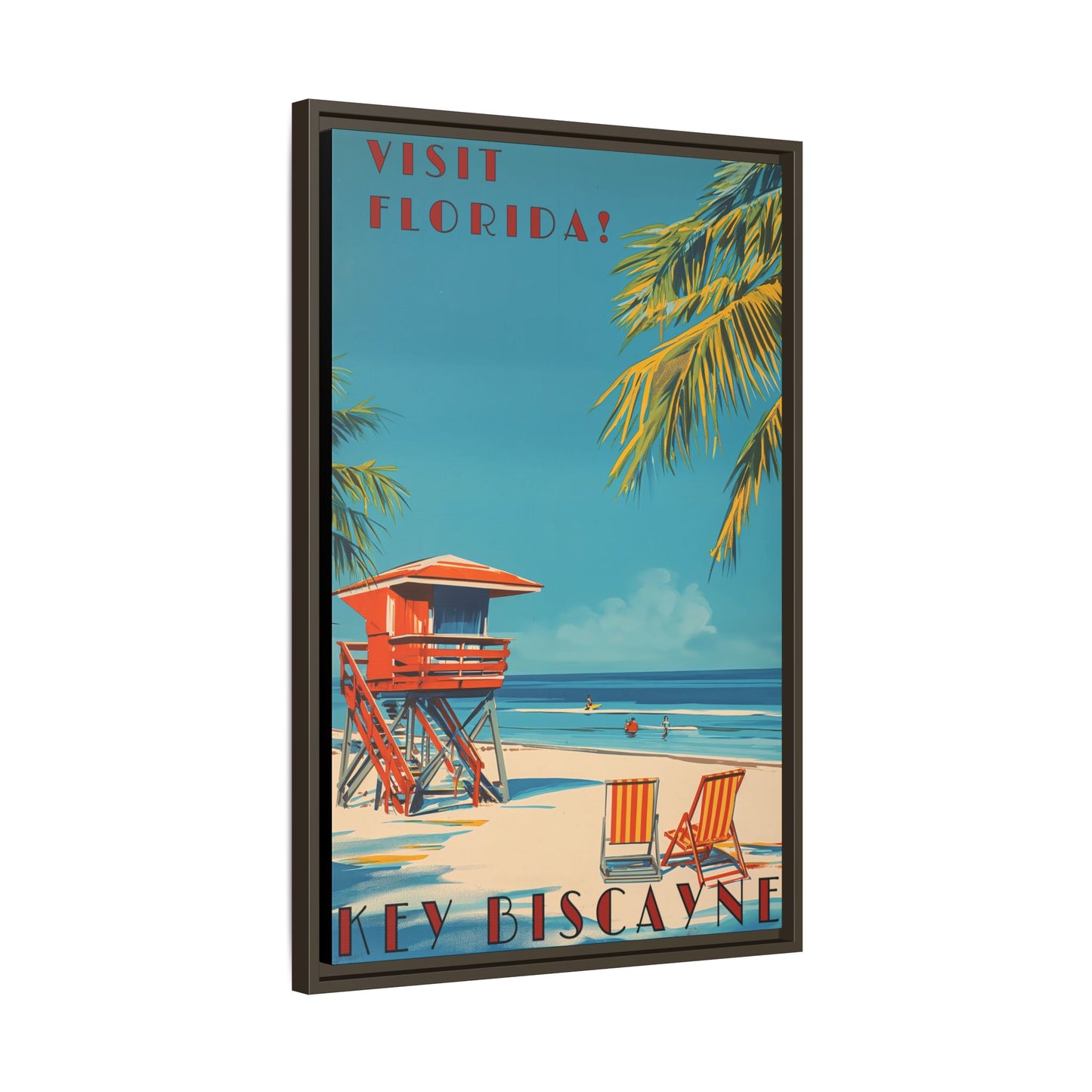 Key Biscayne Vintage Travel Poster Matte Canvas Print — Framed “Visit Florida!” Beach Wall Art