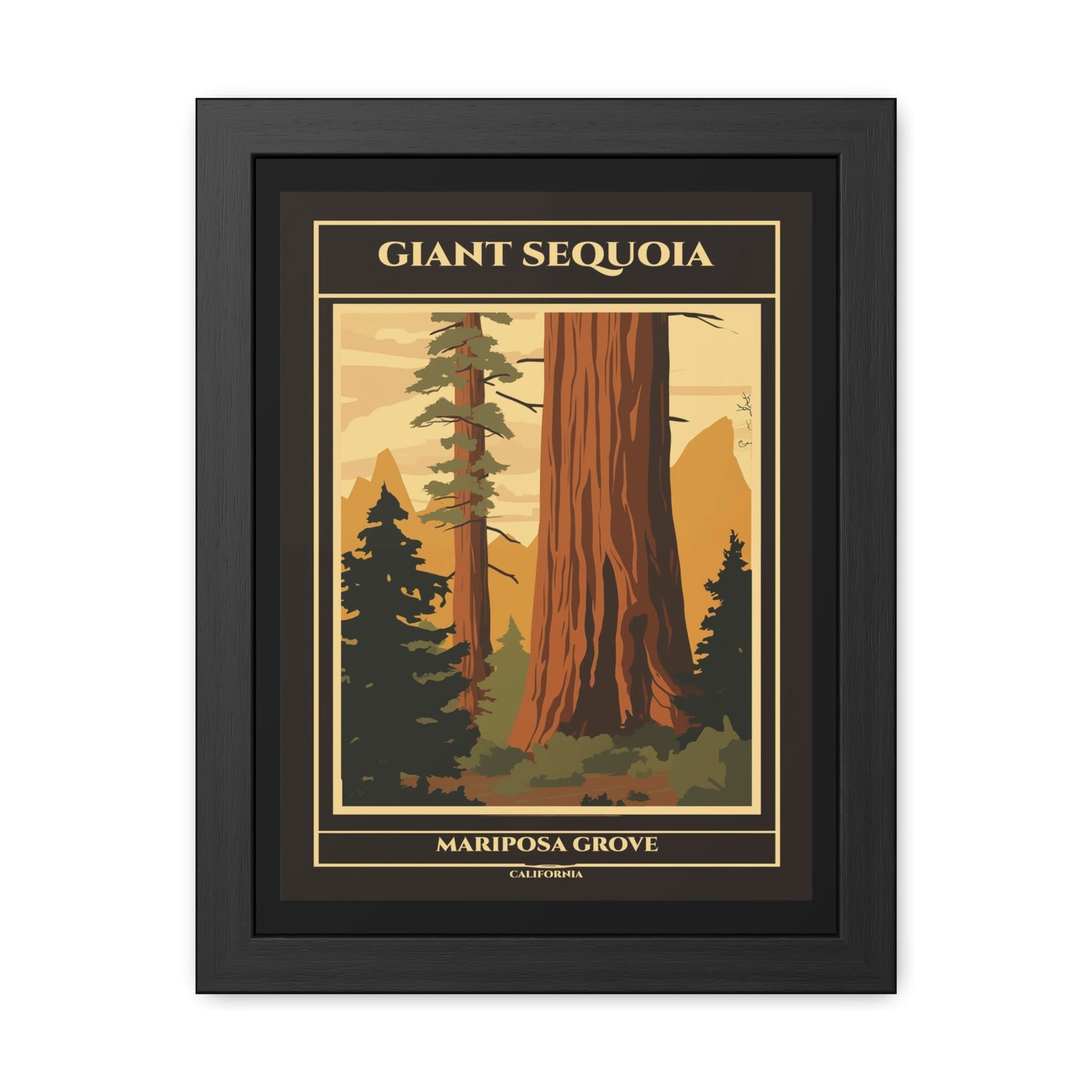 Vintage California Poster - Giant Sequoia Trees of Mariposa Grove, Yosemite National Park Art Framed Posters