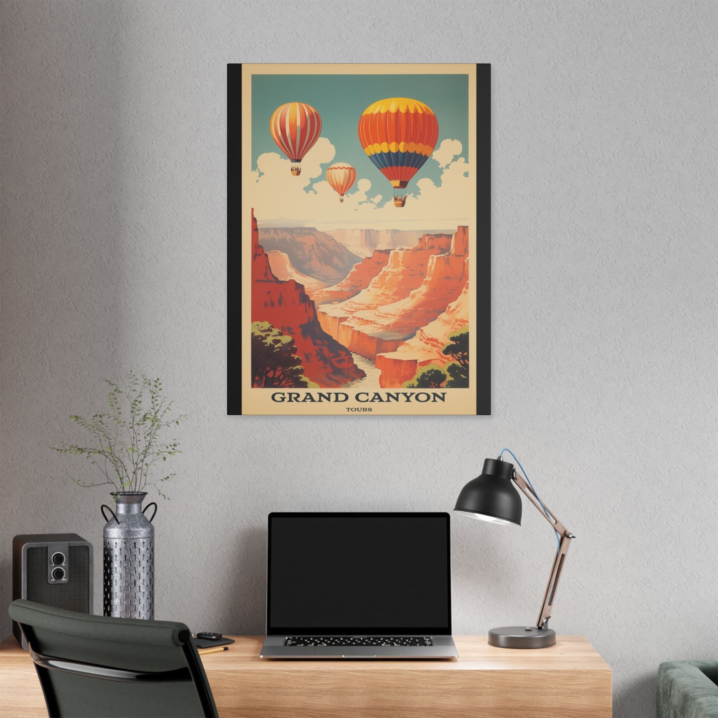 "Vintage Grand Canyon Poster - Hot Air Balloon Tour Retro Travel Art", Classic Stretched Canvas