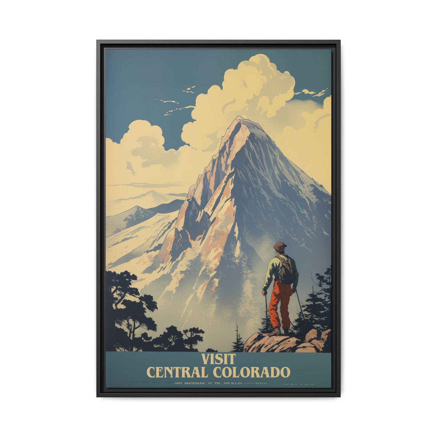 "Vintage Central Colorado Travel Poster - Matte Canvas Wall Art with Black Frame" Matte Canvas, Black Frame