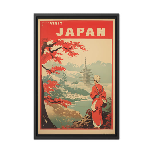 Vintage Japan Travel Poster - 'Visit Japan' Scenic Pagoda View Framed Posters