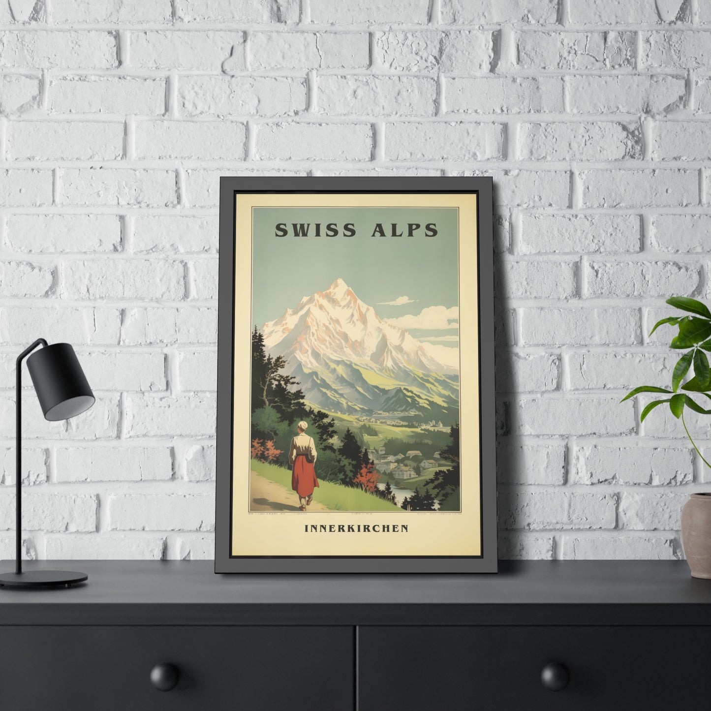 Swiss Alps Vintage Travel Poster Framed Print
