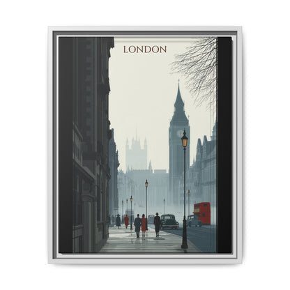 London Street Matte Canvas Print — Framed Vintage Cityscape Wall Art