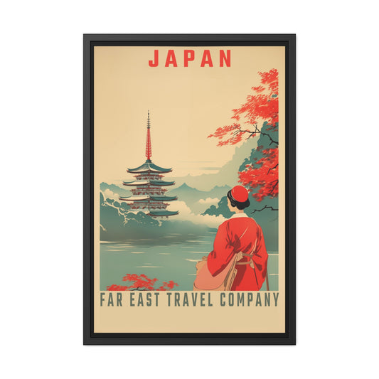 Vintage Japan Travel Poster - Far East Travel Company Pagoda Scene Framed Posters