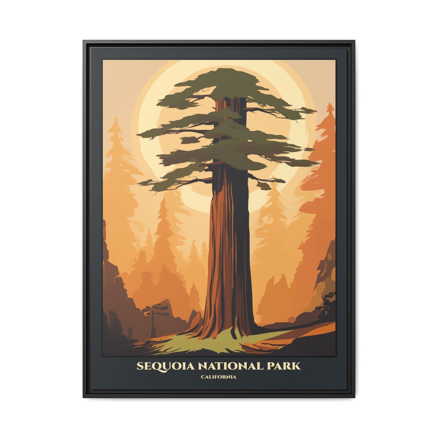 "Vintage Sequoia National Park Poster - California Matte Canvas Wall Art with Black Frame" Matte Canvas, Black Frame