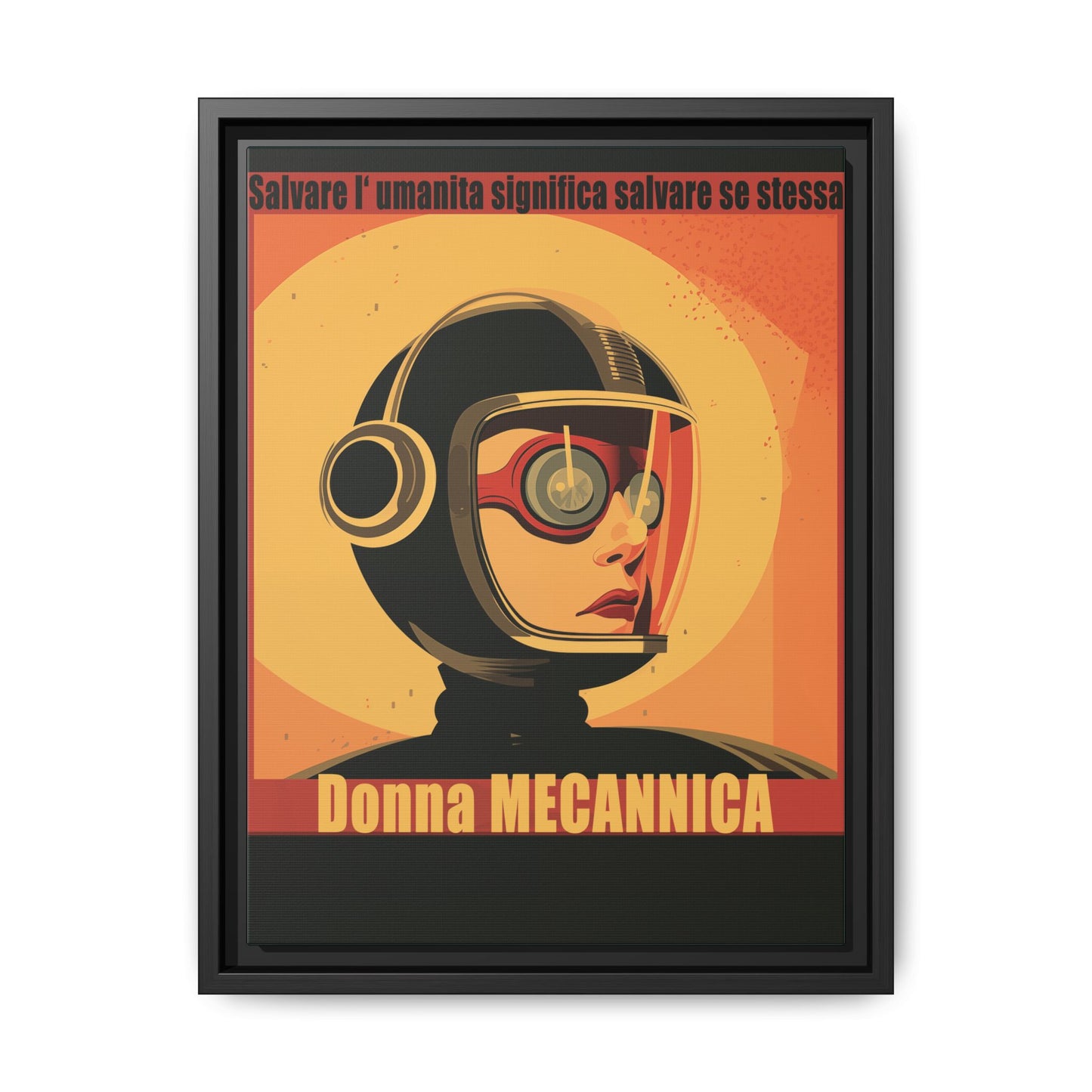 “Vintage Italian Sci-Fi Wall Art Print – Donna Meccanica Retro Futuristic Space ”Matte Canvas, Black Frame