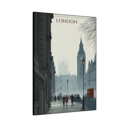 London Street Scene Matte Canvas Wall Art – Vintage Big Ben Cityscape Print