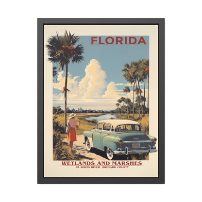 Florida Vintage Travel Poster Framed Print — "Wetlands and Marshes" Retro Wall Art