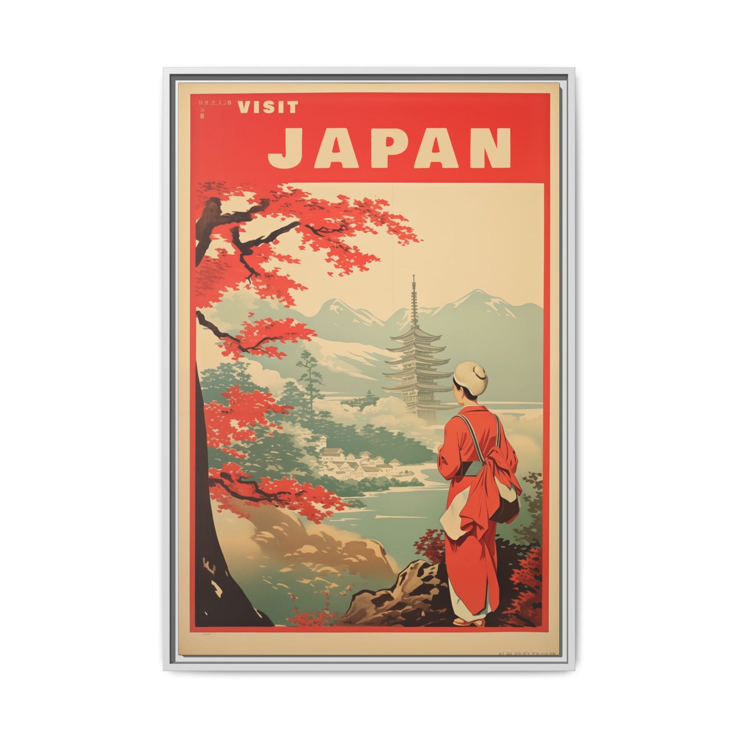 Visit Japan Vintage Travel Poster Matte Canvas Print (Framed)