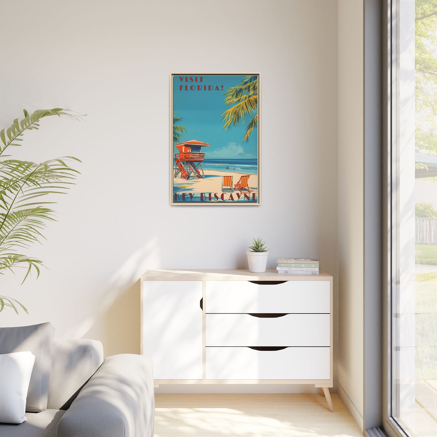 Key Biscayne Vintage Travel Poster Matte Canvas Print — Framed “Visit Florida!” Beach Wall Art