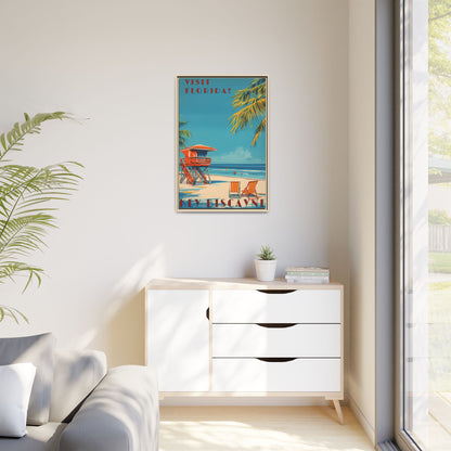 Key Biscayne Vintage Travel Poster Matte Canvas Print — Framed “Visit Florida!” Beach Wall Art