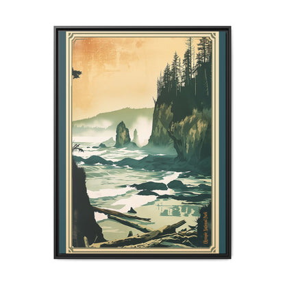 Framed Coastal Cliff Canvas Print — Vintage Seascape Wall Art