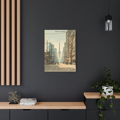 Tokyo Tower Street Scene Matte Canvas Print — Vintage Cityscape Wall Art