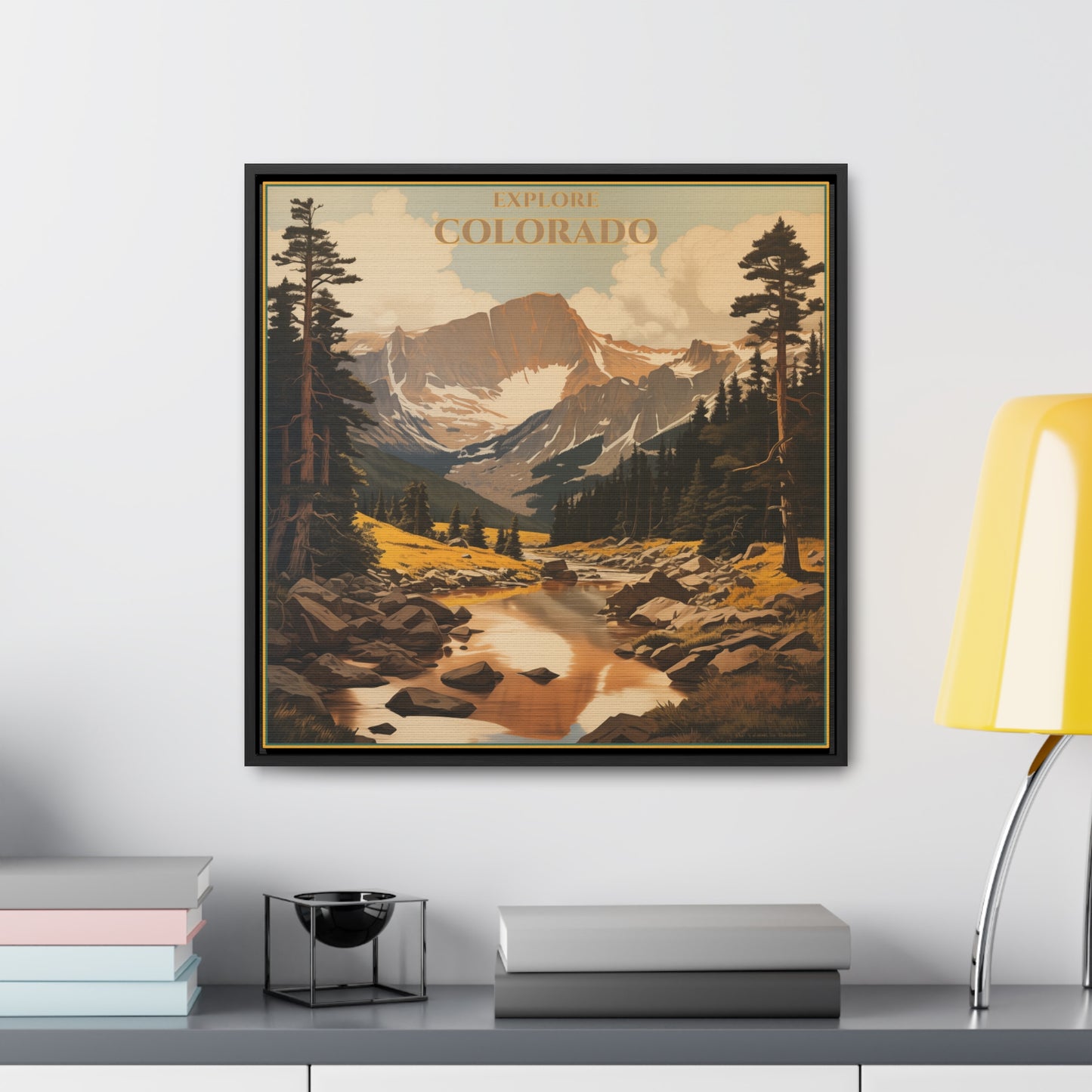 "Explore Colorado Vintage Art Print – Majestic Mountain Landscape" Gallery Canvas Wraps, Square Frame