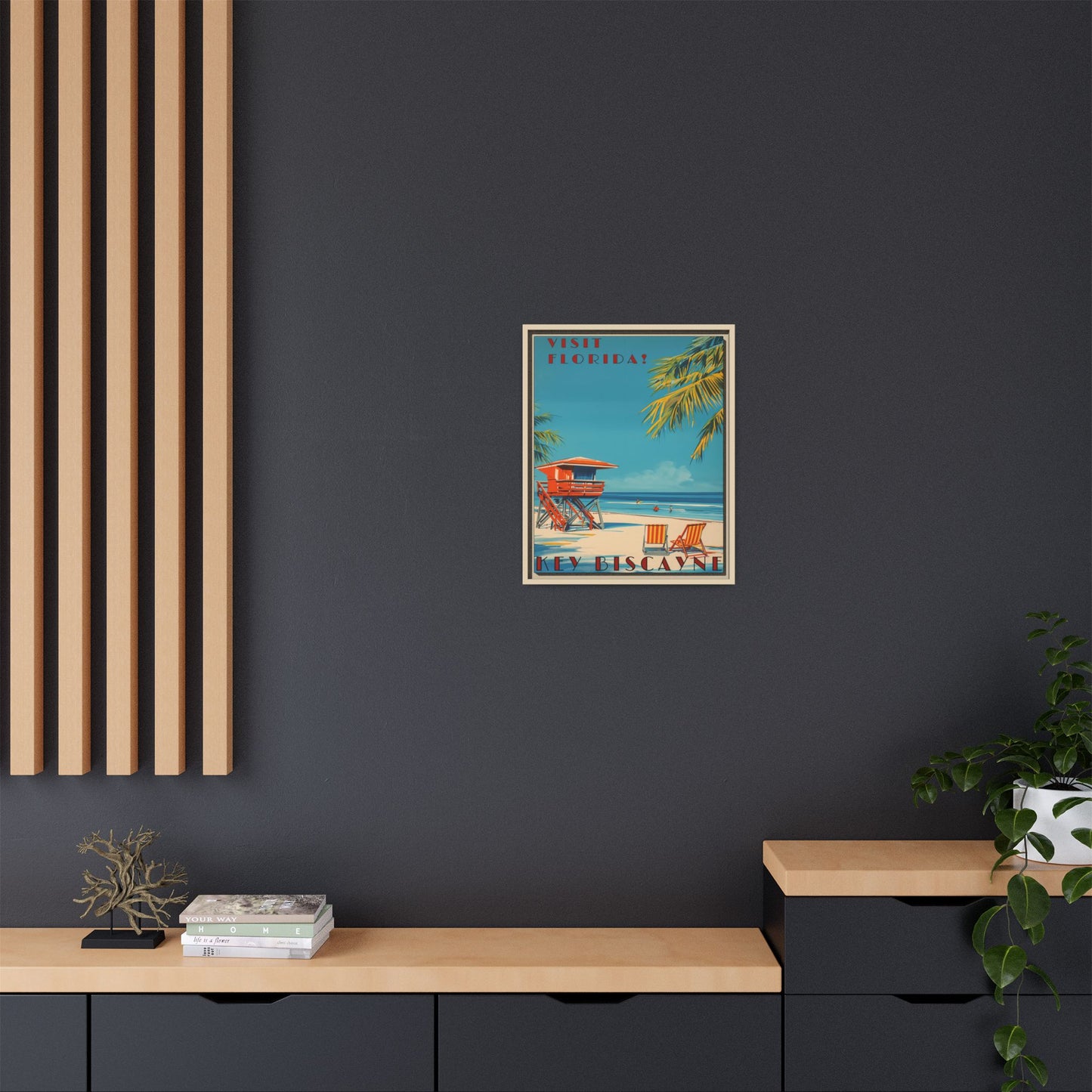 Key Biscayne Vintage Travel Poster Matte Canvas Print — Framed “Visit Florida!” Beach Wall Art