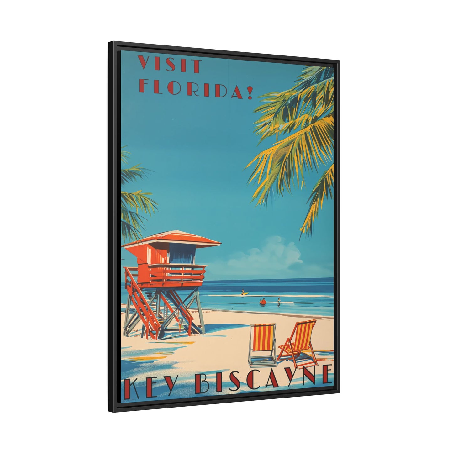 "Key Biscayne Beach Vintage – Classic Florida Coastal Art Print" Matte Canvas, Black Frame