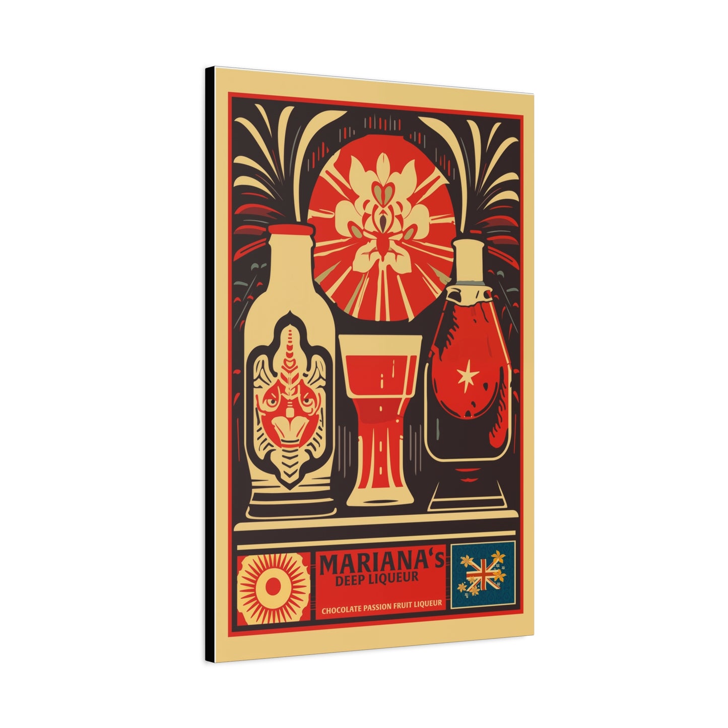"Vintage Mariana's Deep Liqueur Poster - Chocolate Passion Fruit Frameless Stretched Matte Canvas Wall Art" Matte Canvas, Stretched, 1.25"