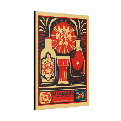 "Vintage Mariana's Deep Liqueur Poster - Chocolate Passion Fruit Frameless Stretched Matte Canvas Wall Art" Matte Canvas, Stretched, 1.25"
