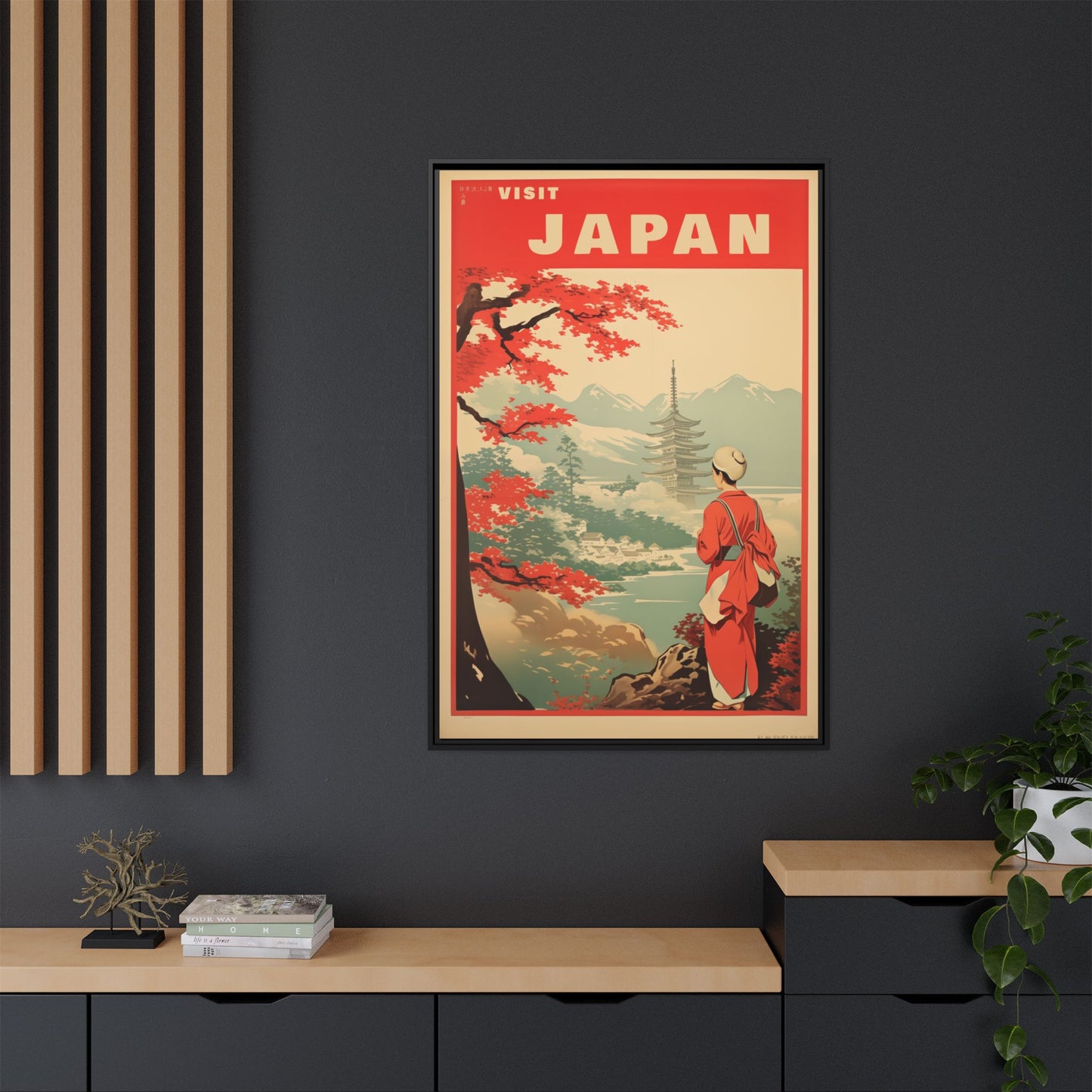 Visit Japan Vintage Travel Poster Matte Canvas Print (Framed)