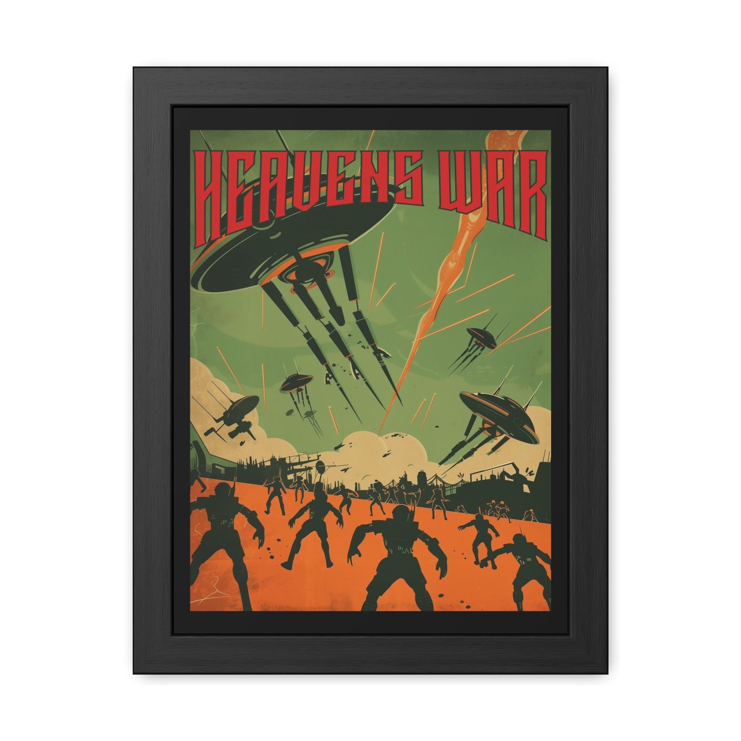 Vintage Sci-Fi Poster - 'Heavens War: Alien Invasion' Retro Battle Scene Framed Posters